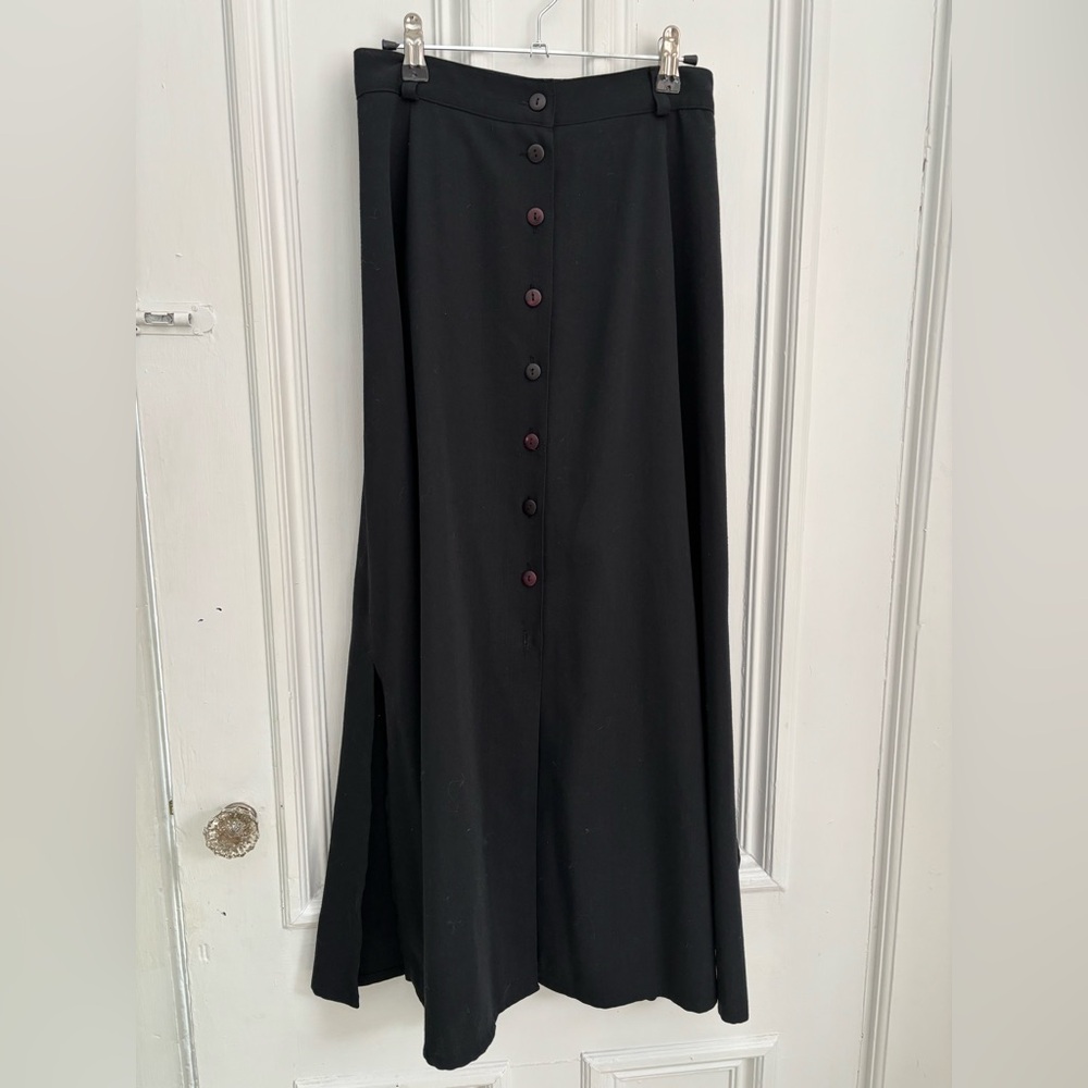 Long Vintage Black Skirt Tribal Brand Button Front A Line Maxi